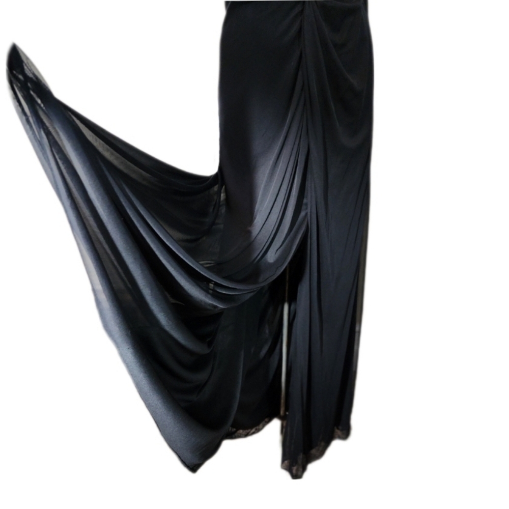 Azazi One Dress Vintage Shoulder Front Side Slit Formal Maxi Black Plus Size M - Picture 9 of 17
